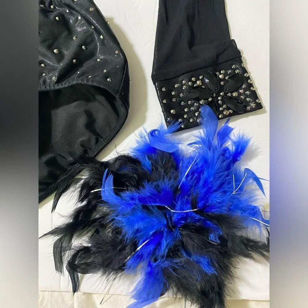 Glamour Adult LA Solo Dance Costume Black Blue Mesh Sleeve Contemporary Jazz